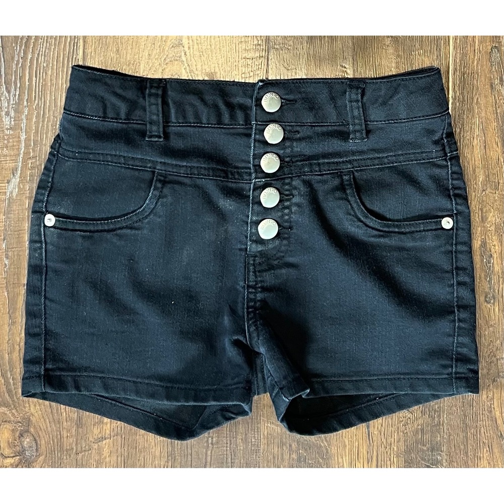 Bongo Girls Black Denim High Waisted Button Fly Shorts Size 10 762994015889